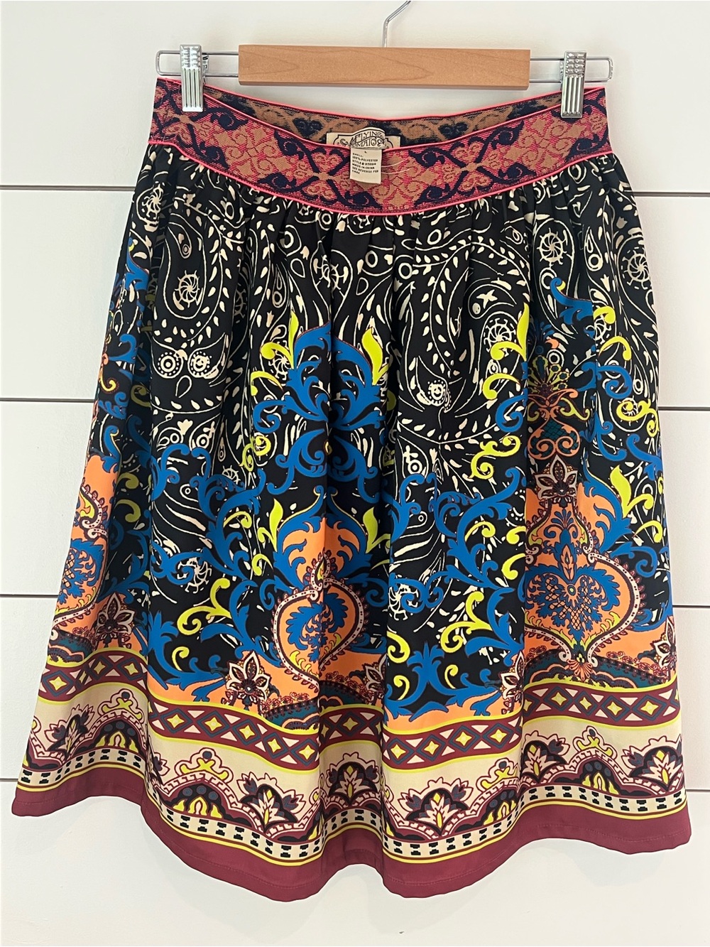 Flying Tomato Boho Midi Skirt with Blue, Yellow & Orange Paisley Print
